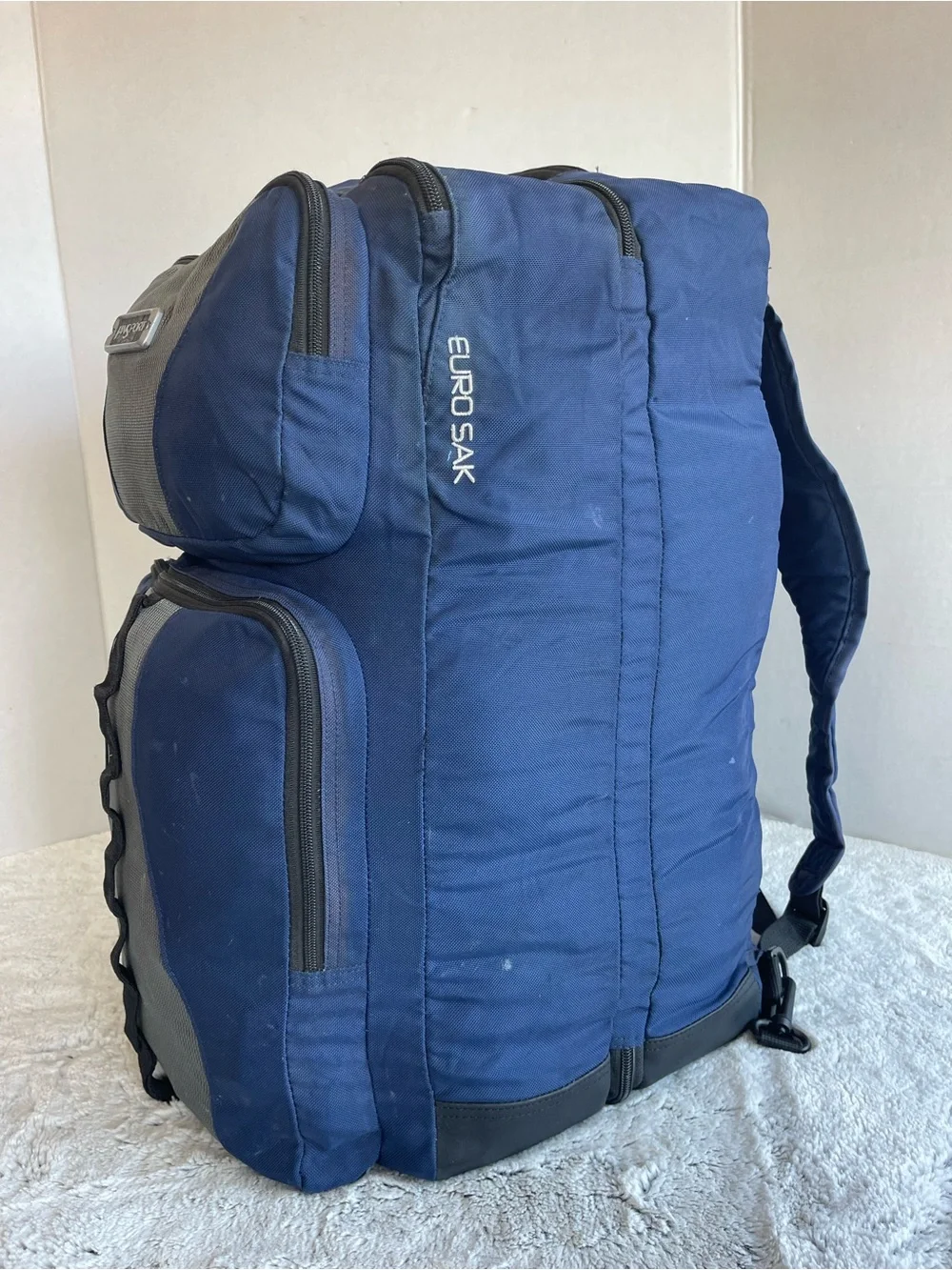 Jansport Blue and Gray Hiking Backpack with Front Gear Loop